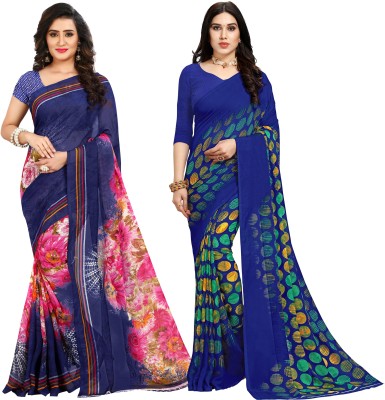 kashvi sarees Paisley, Geometric Print, Floral Print Daily Wear Georgette Saree(Pack of 2, Blue, Pink)