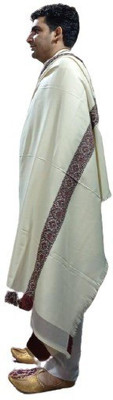 KASHMIR HANDLOOM Cashmere Self Design Men Shawl(White)