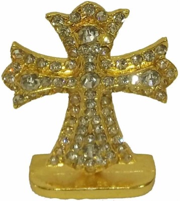 Love Kart Christian Jesus Christ Cross Idol | Holy Cross Idol Gold Metal Statue for Car Dashboard | Home Decor | Office Table Decorative Showpiece  -  7 cm(Metal, Gold)