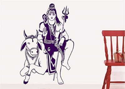 Asmi Collections 90 cm God Shiva with Nandi Wall sticker-Blue Self Adhesive Sticker(Pack of 1)