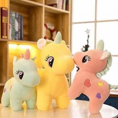 MPR ENTERPRISES Pink Yellow & Blue Unicorn Teddy Soft toy for Kids Playing teddy Bear in size Of 26 Cm long Set - 3  - 26 cm(Multicolor)