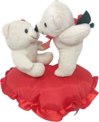 Fun Zoo Valentine Special Gift Couple Kissing Teddy on Heart - 20 cm  - 20 cm(White, Red)