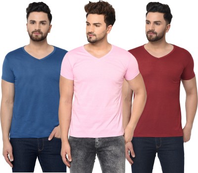 Adorbs Solid Men V Neck Blue, Maroon, Pink T-Shirt