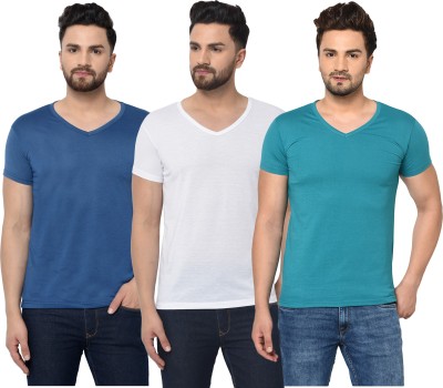 Adorbs Solid Men V Neck Light Blue, White, Blue T-Shirt
