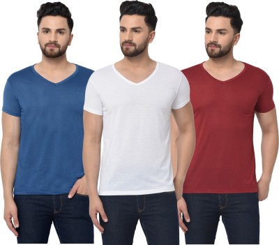 Adorbs Solid Men V Neck White, Maroon, Blue T-Shirt