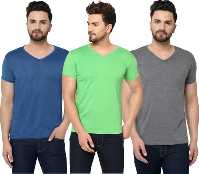 Adorbs Solid Men V Neck Dark Blue, Green, Grey T-Shirt