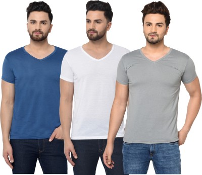 Adorbs Solid Men V Neck White, Blue, Grey T-Shirt