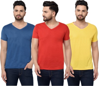 Jangoboy Solid Men V Neck Red, Blue, Yellow T-Shirt