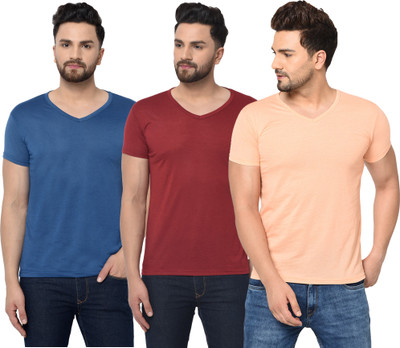 Adorbs Solid Men V Neck Blue, Maroon, Pink T-Shirt