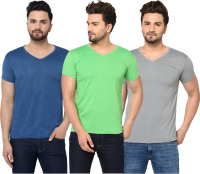 Adorbs Solid Men V Neck Multicolor T-Shirt