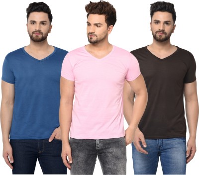 Adorbs Solid Men V Neck Dark Blue, Brown, Pink T-Shirt