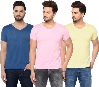 Adorbs Solid Men V Neck Blue, Pink, Yellow T-Shirt