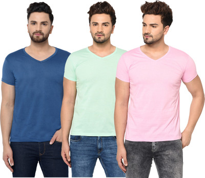 Jangoboy Solid Men V Neck Green, Blue, Pink T-Shirt