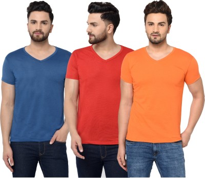 Adorbs Solid Men V Neck Red, Blue, Orange T-Shirt