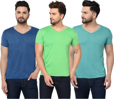 Jangoboy Solid Men V Neck Dark Blue, Green, Blue T-Shirt