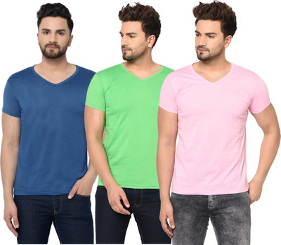 Adorbs Solid Men V Neck Green, Blue, Pink T-Shirt