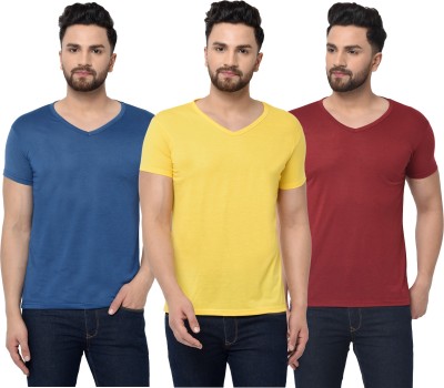 Adorbs Solid Men V Neck Blue, Maroon, Yellow T-Shirt