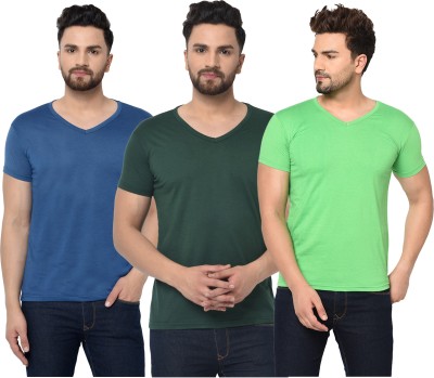 Jaskart Solid Men V Neck Dark Green, Blue, Light Green T-Shirt
