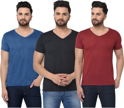 Adorbs Solid Men V Neck Maroon, Blue, Black T-Shirt