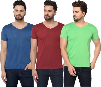 Jaskart Solid Men V Neck Blue, Maroon, Light Green T-Shirt