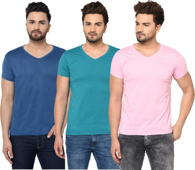 Adorbs Solid Men V Neck Multicolor T-Shirt
