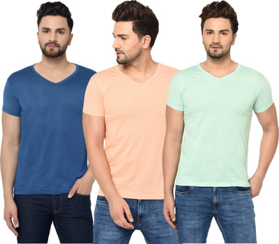 Adorbs Solid Men V Neck Dark Blue, Beige, Light Green T-Shirt