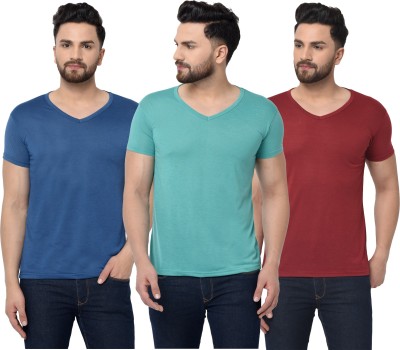 Jaskart Solid Men V Neck Blue, Maroon, Light Green T-Shirt