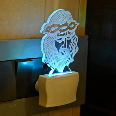 AFAST Acrylic 3D Illusion Jesus Wearing Spiky Crown LED Night Lamp Night Lamp(10 cm, White)