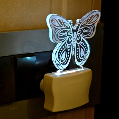 1st Time Acrylic 3D Illusion Attractive Butterfly LED Night Lamp Night Lamp(10 cm, White)