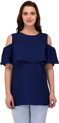 ADDICTED ATTIRE Casual Half Sleeve Solid Women Dark Blue Top