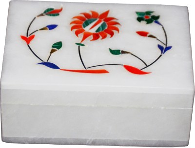 ORIENTALs Marble Flower Design Jewellery Box with Beautiful Orange Inlay Work Multi purpose Vanity Box(Multicolor)