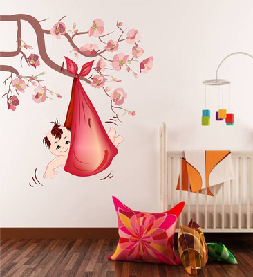 LANSTICK 124.46 cm BEAUTIFUL BABY SLEEPING IN SWING UNDER TREE STICKER Self Adhesive Sticker(Pack of 1)