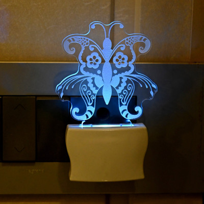 Somil Beautiful Art With Butterfly 3D Illusion LED Plug & Play Wall Lamp Night Lamp(10 cm, Multicolor)