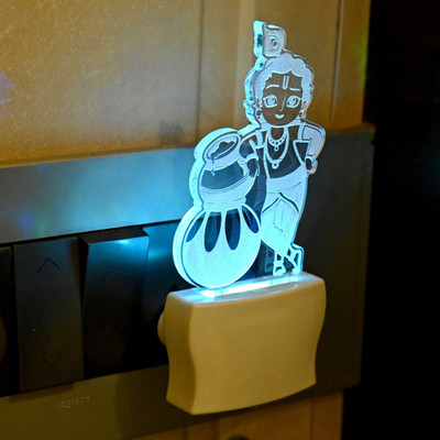 AFAST Acrylic 3D Illusion Natkhat Kanha With Matki LED Night Lamp Night Lamp(10 cm, White)