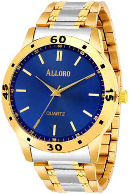 Alloro Premium Day & Date Feature Blue Dial Golden Chain Analog Watch Premium Blue Dial Golden Chain Analog Watch  - For Men