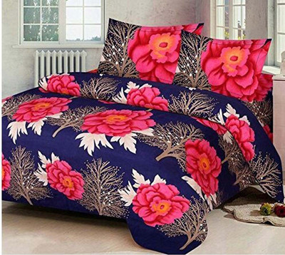 CRAFTWELL COLLECTION 150 TC Polycotton Double 3D Printed Flat Bedsheet(Pack of 1, Blue)