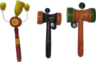 Tovick Hand crafted Set of 3 eco-friendly wooden baby rattles for 18 months baby Rattle(Multicolor)
