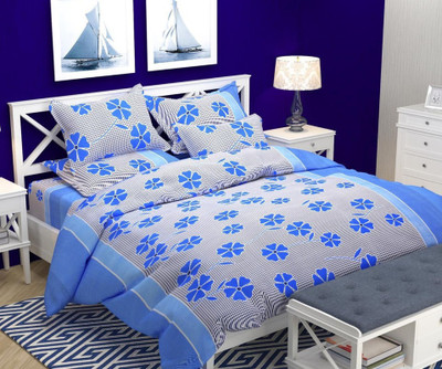 adimpex 144 TC Polycotton Double Printed Flat Bedsheet(Pack of 1, Blue, Grey)
