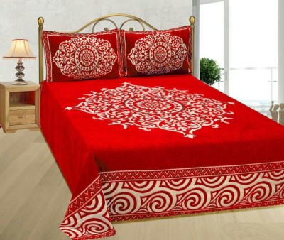 HOMIMPEX 550 TC Velvet Double Abstract Flat Bedsheet(Pack of 1, Red,Beige)