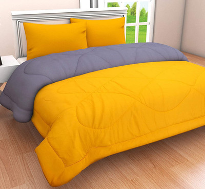 RAASO Solid Single Comforter for  Mild Winter(Microfiber, Yellow & Grey)
