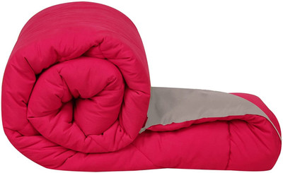 EVERDECOR Solid Single Comforter for  Mild Winter(Microfiber, Pink, Grey)