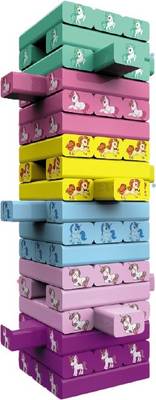 Galactic Wooden Blocks 54 Pcs Challenging Color Wooden Tumbling Tower, Wooden Zenga Unicorn Toys with Dices Board Educational Puzzle Game for Adults and Kids. Kids (New Version) (Multicolor)