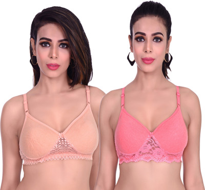 Embibo Women Full Coverage Lightly Padded Bra(Orange, Pink)