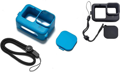 Hiffin Protective Silicone Sleeve Case + Lanyard Accessories Soft Rubber Frame Cover Protection for Go Pro Compatible with GoPro Hero 9 Action Camera (Blue+Black Combo)  Camera Bag(Blue, Black)
