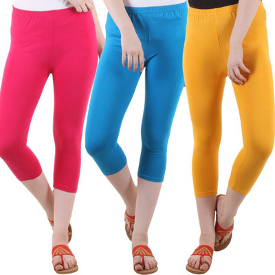 DIAZ Cotton Lycra capri for women,capri for ladies,capri for girls, Women Light Blue, Pink, Yellow Capri