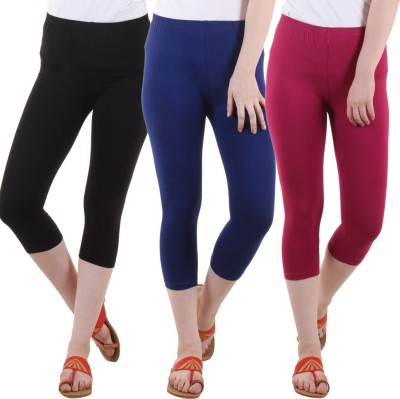 DIAZ Cotton Lycra plain capri for women,capri for ladies Women Blue, Maroon, Black Capri