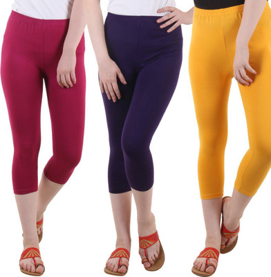 DIAZ Cotton Lycra plain capri for women,capri for ladies Women Purple, Maroon, Yellow Capri