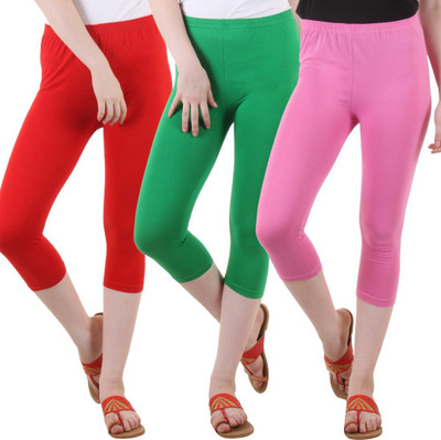 DIAZ Cotton Lycra plain capri for women,capri for ladies Women Red, Green, Pink Capri