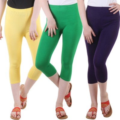 DIAZ Cotton Lycra plain capri for women,capri for ladies Women Purple, Green, Yellow Capri