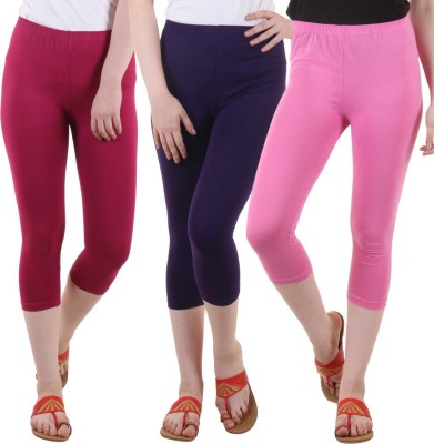 DIAZ Cotton Lycra plain capri for women,capri for ladies Women Purple, Maroon, Pink Capri